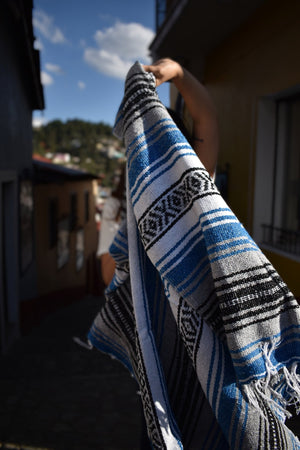 The Most Comfortable Mexican Falsa Blanket in Blue - MadeInMexi.co