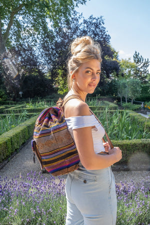 Pinzon Escolar Brown & Purple Canvas Backpack | MADEINMEXI.CO