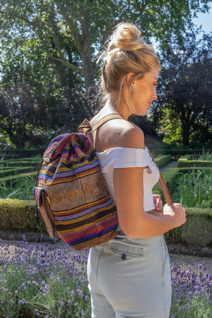 Pinzon Escolar Brown & Purple Canvas Backpack | MADEINMEXI.CO