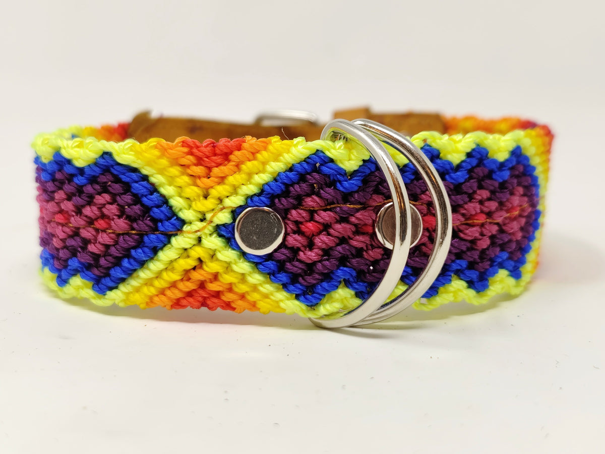 Extra-Small Leather Dog Collar with Handwoven Lilac, Orange & Green Pa –  Modern Mexican Home Decor & Accessories Store