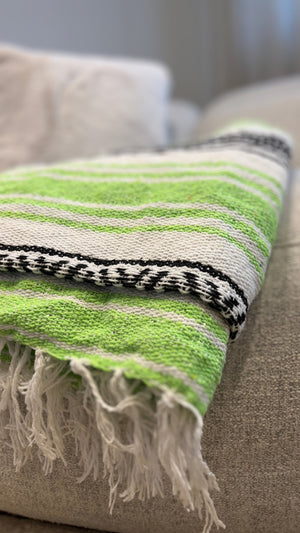 The Most Comfortable Mexican Falsa Blanket in Green - MadeInMexi.co